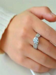 三重生活承諾奢華裝飾女士戒指,非常適合派對、節日、情人節、生日、訂婚、婚禮、求婚和禮物; 5 克拉女士戒指 - 銀色 - 查看 5