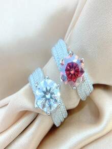 三重生活承諾奢華裝飾女士戒指,非常適合派對、節日、情人節、生日、訂婚、婚禮、求婚和禮物; 5 克拉女士戒指 - 銀色 - 查看 1