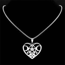 三重月亮女神愛心吊墜項鍊不銹鋼水晶五角星項鍊異教首飾 - 金色 - 查看 2