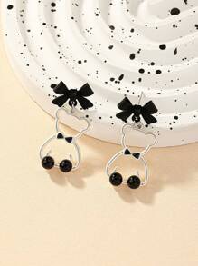 1 Pair Fashionable Bow Tie & Bear Earrings Suitable For Women - Multicolor - View 3