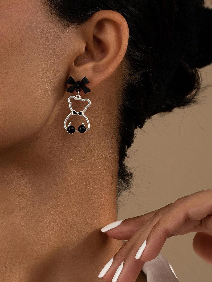 1 Pair Fashionable Bow Tie & Bear Earrings Suitable For Women - Multicolor - View 1