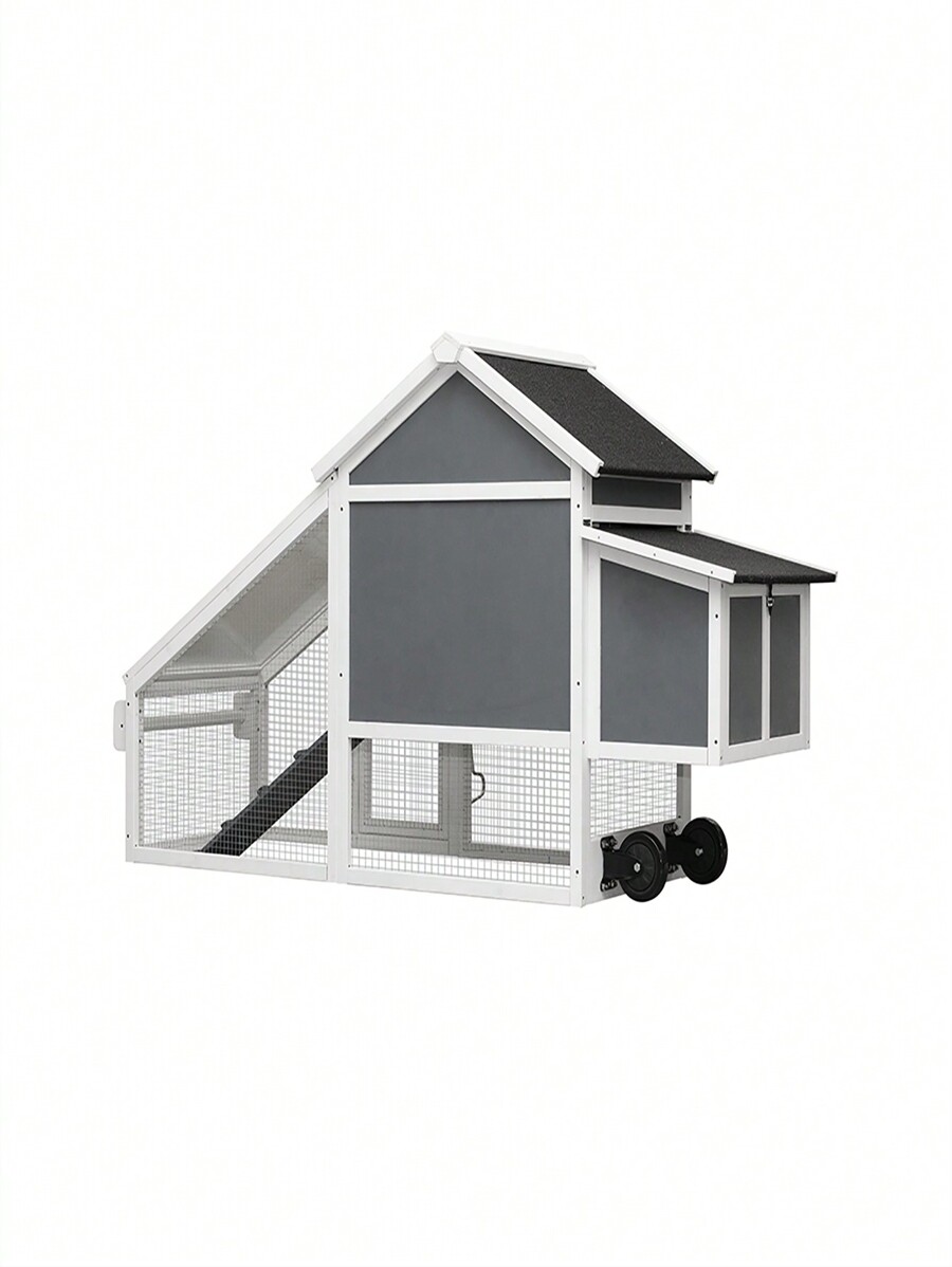 Rabbit Hutches Wooden Rabbit House Chicken Hutch Coop with Removable Wheels & Running Cage 71