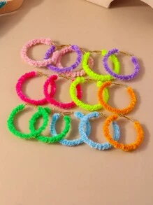 1對糖果色涼感羊毛繞繩耳環 - 圓圈 - 查看 1