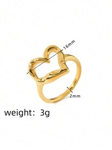 1pc Fashionable Zinc Alloy Hammer Texture Heart Shaped Gold Plating Ring - Yellow Gold - View 5
