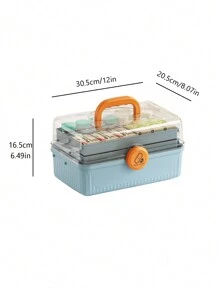 1入組塑料醫療儲物容器,3層可折疊托盤藥盒,帶手柄的家庭急救包,可用於、工藝品和化妝品 - 藍色 - 查看 2