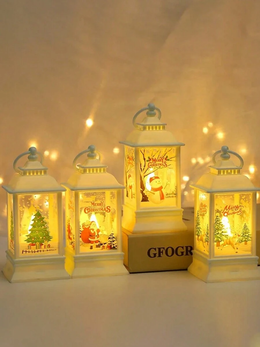 1入聖誕裝飾攜帶式led燈籠夜燈-聖誕老人和聖誕樹設計,用於家庭派對裝飾,聖誕新年禮物