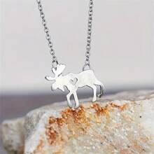 1枚精緻可愛的馴鹿心形空心吊墜項鍊,是女性婚禮和派對的理想禮物 - 銀色 - 查看 2