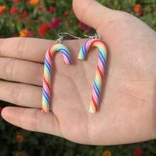 1對可愛多彩的拐杖糖耳環,手工製作的聖誕珠寶禮物