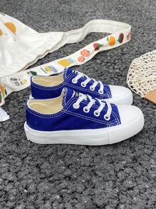 Zapatillas deportivas para niños de media altura de lona, estilo coreano, diseño simple y elegante, primavera/otoño, baja de perfil, ocio, con cordones, zapatos clásicos deportivos de lona, versátiles, casuales, deportivos, para monopatín y actividades atléticas, adecuadas para niños
