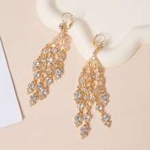 1 對時尚水鑽裝飾長耳環適合女士在婚禮和派對上佩戴 - 長耳環 - 查看 8