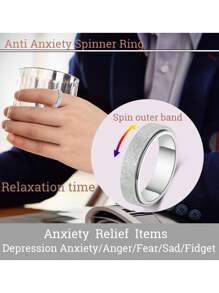 6mm Width Silver-Tone Titanium Steel Sand Blasting Spinning Ring, Perfect For Daily Wear, Relieve Anxiety And Stress - Silver - View 2