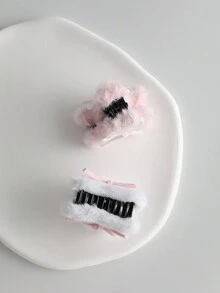 2pcs/set Faux Rabbit Fur Autumn Winter Warm Hair Claws With Bow Decoration - Warm winter colors - View 6