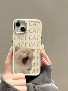 Cute Cat Design Electroplating Button Protective Phone Case, New Arrival, Compatible With Iphone - Multicolor - View 3