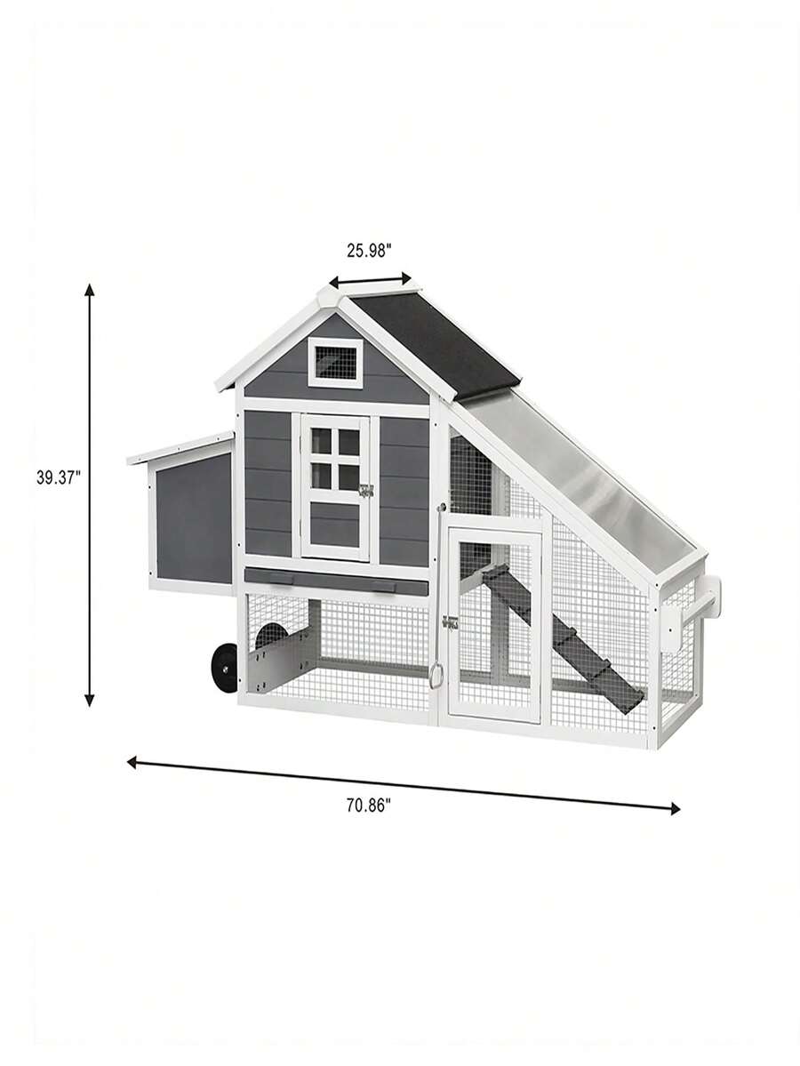 Rabbit Hutches Wooden Rabbit House Chicken Hutch Coop with Removable Wheels & Running Cage 71