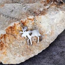 1枚精緻可愛的馴鹿心形空心吊墜項鍊,是女性婚禮和派對的理想禮物 - 銀色 - 查看 4