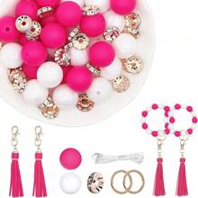 61 cái/bộ Của 15mm Phấn màu Tròn Silicone Hạt 10mm Pha lê Spacer Hạt Với Nylon Cord Tua Cao su silicon Trang trí Hạt , Đối với DIY Vòng tay Đồ trang trí Ba lô Vật rủ xuống Mặt dây chuyền chìa khóa Chuỗi Nhiều loại Trang trí Phụ kiện Đến Mặc Phụ kiện trang sức - Nhiều màu - Xem 3
