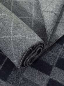 1入男士灰色時尚商務風格秋冬保暖圍巾,格紋設計和短毛邊,日常搭配 - 灰色 - 查看 3