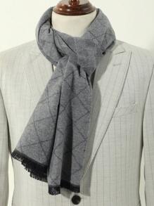1入男士灰色時尚商務風格秋冬保暖圍巾,格紋設計和短毛邊,日常搭配 - 灰色 - 查看 1