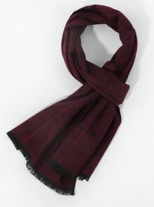 1pc Men's Red Casual Ribbed Striped Short Scarf For Winter Daily Wear - Red - View 2