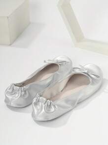 银色轻便赤足柔软舒适可折叠套脚芭蕾平底鞋，女士拖鞋，附赠配套收纳袋 - 銀色 - 查看 10