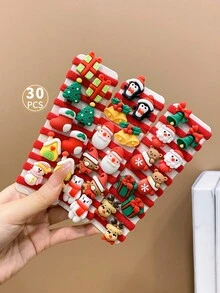 30 件/套 可爱卡通圣诞女孩发圈 - 彩色 - 查看 3