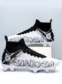 男士草皮鞋底足球鞋,防滑釘,適合專業訓練,室內/室外運動,青少年舒適地面足球運動鞋 - 白色 - 查看 3