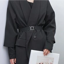 1條女士彈性腰帶,修身腰帶搭配裙子、襯衫等穿著更顯美觀 - 黑色 - 查看 1