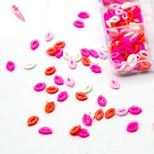 情人節主題紅唇造型指甲裝飾,含閃粉,可用於自製珠寶製作的聚合物薄片,含奶油膠、手工材料、水晶泥填充 - 彩色 - 查看 3