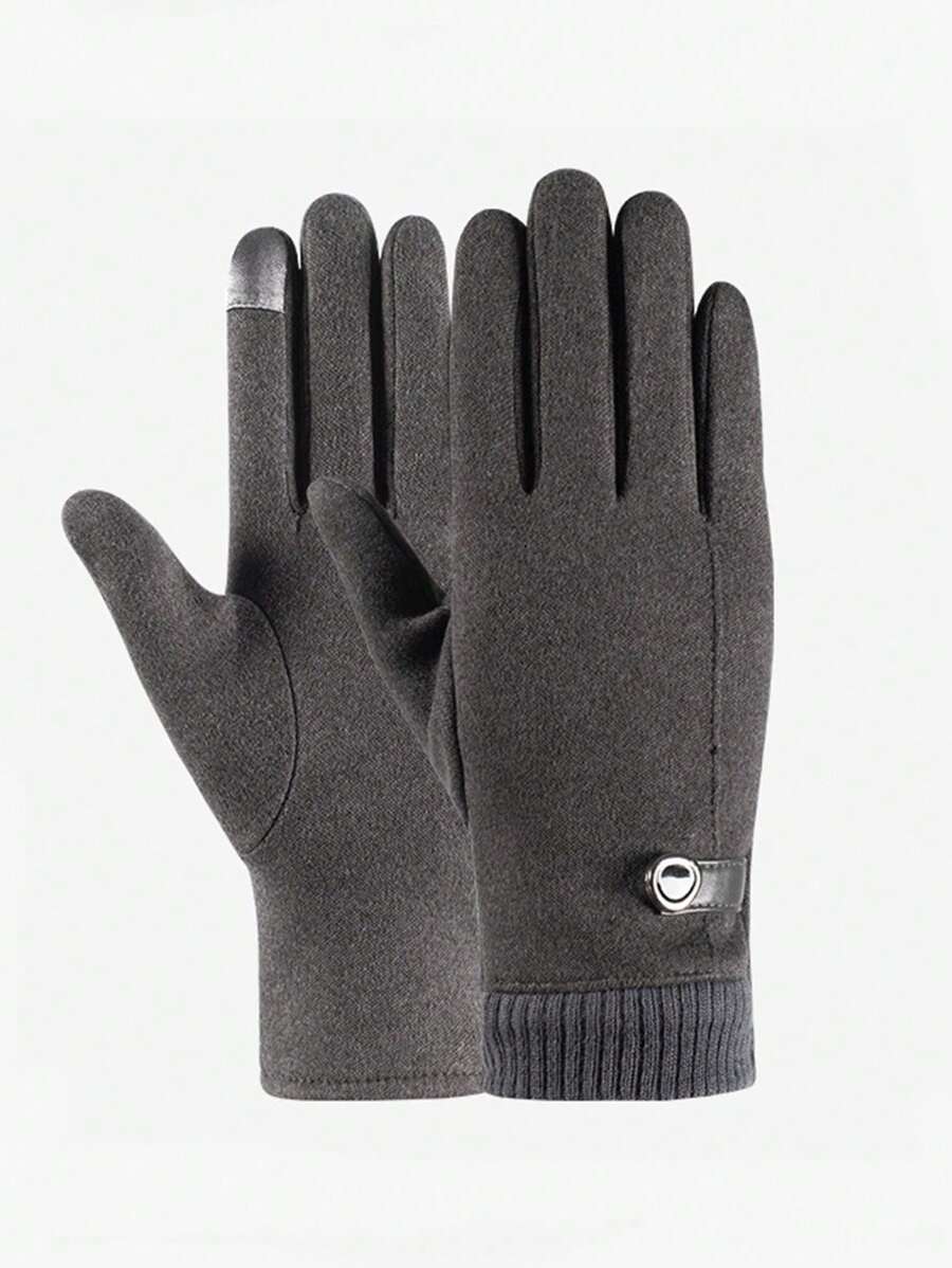 A Pair Of Windproof And Warm Thermal Lined Ruffled Outdoor Cycling Rabbit Plush Sports Cycling Touch Screen Fashion Gloves - Grey - View 1