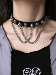 1 件男士深色哥德式 Pu 皮革頸鍊,帶有小鉚釘,女式龐克搖滾酷炫鉚釘頸鍊,男女通用珠寶,適合角色扮演和禮品 - 黑色 - 查看 5