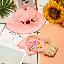 LALAFANFAN 30cm填充動物衣服時尚套裝,帽子+毛衣+手提包(可打開) - 粉色 - 查看 2