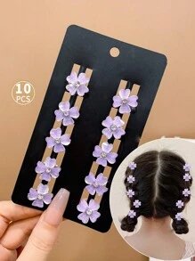 10入組女孩可愛的紫色花朵和鑽石百搭發夾 - 紫色 - 查看 9