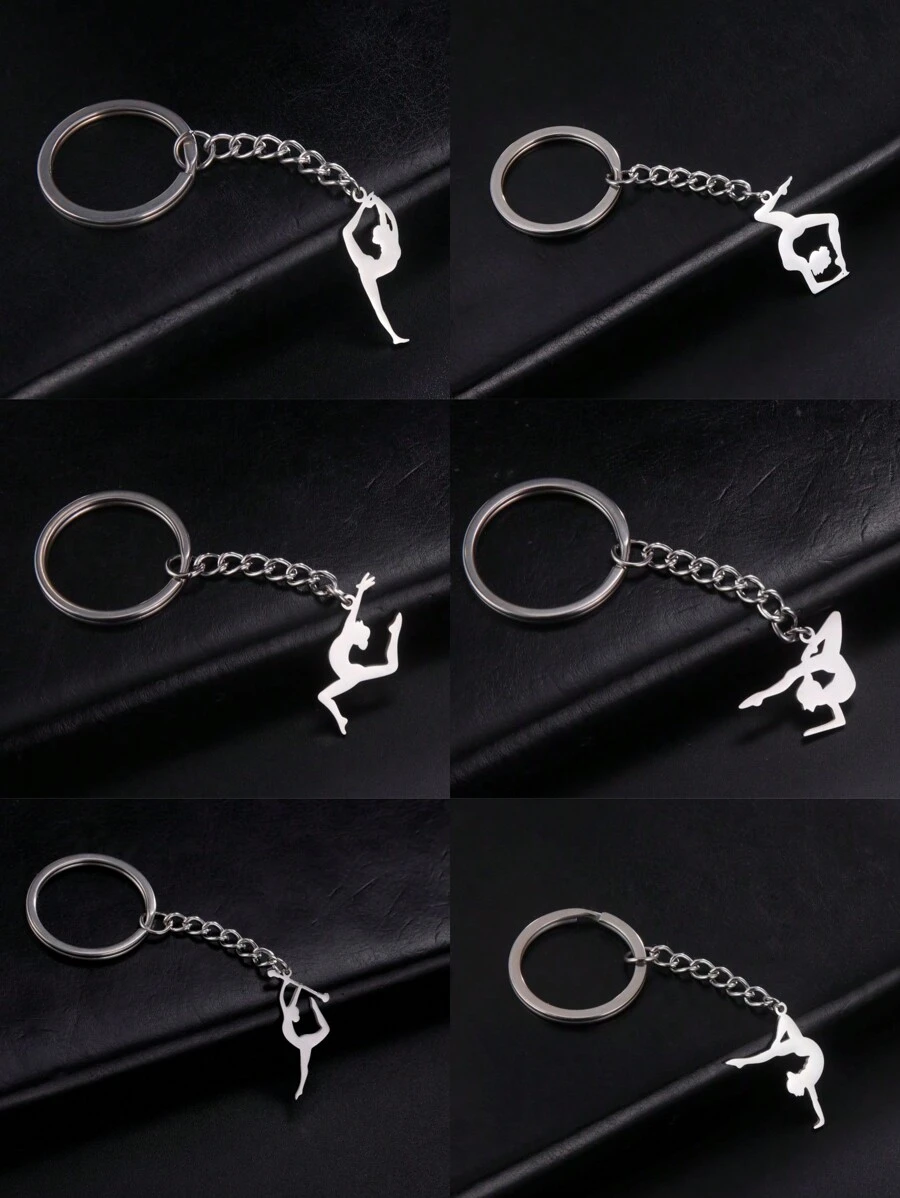1 件女士不鏽鋼藝術體操芭蕾舞者吊墜鑰匙圈瑜珈鑰匙圈、紀念品或送給女朋友的禮物、批發珠寶