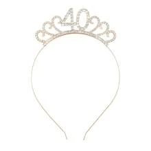歐美時尚生日皇冠頭帶適合 18 21、30、40 歲水鑽髮飾新娘、派對和宴會 - 金色 - 查看 1