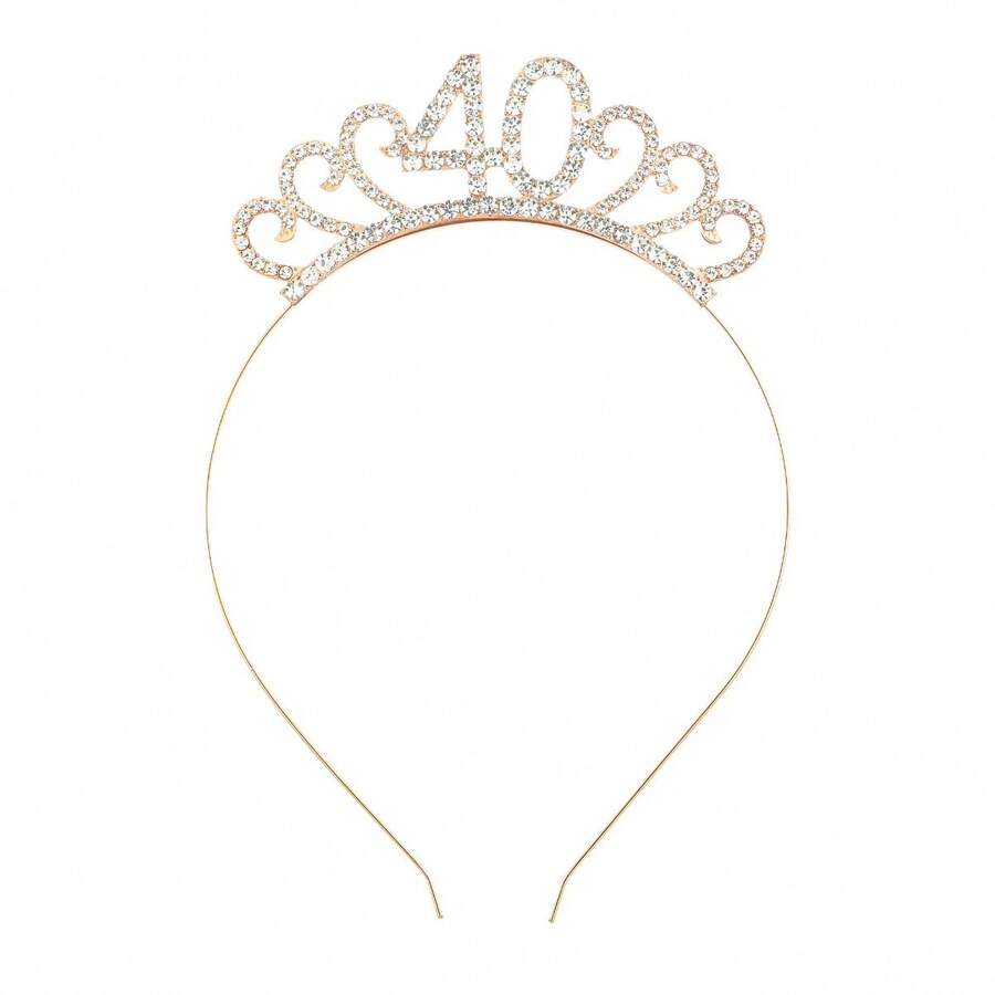 歐美時尚生日皇冠頭帶適合 18 21、30、40 歲水鑽髮飾新娘、派對和宴會 - 金色 - 查看 1