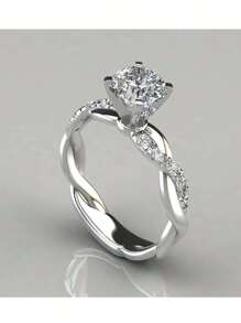 1枚时尚优雅玫瑰金公主方形切割/圆形/扭纹钻石订婚/结婚戒指，毕业、周年纪念、情人节礼物（女士款） - 銀色 - 查看 1