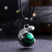 1 件不对称圆形水晶吊坠蜥蜴和珠饰项链，适合女性日常佩戴和送礼 - 款式F - 查看 1