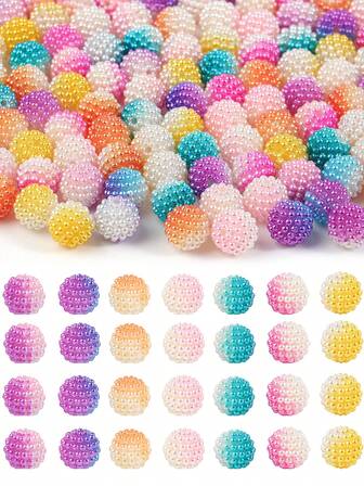 90 piezas de cuentas espaciadoras sueltas de perlas falsas de bayas de color degradado redondas y coloridas para hacer joyas DIY, accesorios hechos a mano y suministros