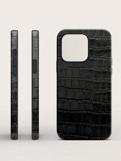 1pc Black Crocodile Leather Texture Shockproof Phone Case With Rotary Sound Design, Compatible With IPhone 17/16/15/14/13/12/11/XR/7P/8P/XS Max/X/XS, Galaxy