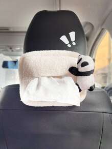 汽車用毛絨熊貓紙巾盒,可拆卸式汽車配件 - 白色 - 查看 7