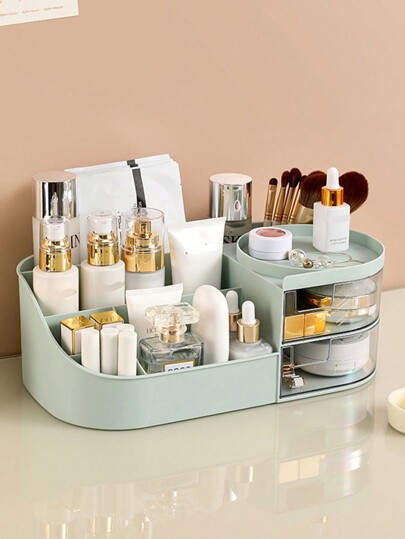 1pc Multicolor Makeup Storage Box Desktop Cosmetics Organizer Rack For Dressing Table, Holder Drawer Style,For Holiday Beach, Bathroom Collection, Bedroom Collection, Large Capacity