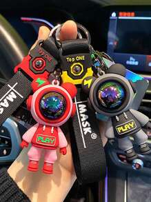 2pcs/set Ladies' Cool Gradient Color Plush Teddy Bear & Lightning Bolt Shaped Keychain, Car Keyring, Fashionable Key Chain Accessory For Couples' Daily Clothing Match - Multicolor - View 2