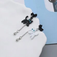 1对可爱铜合金黑白猫咪耳钉，蝴蝶结设计，不对称个性化耳环，适合万圣节复古女孩佩戴的垂坠耳环 - 黑白貓咪 - 查看 6