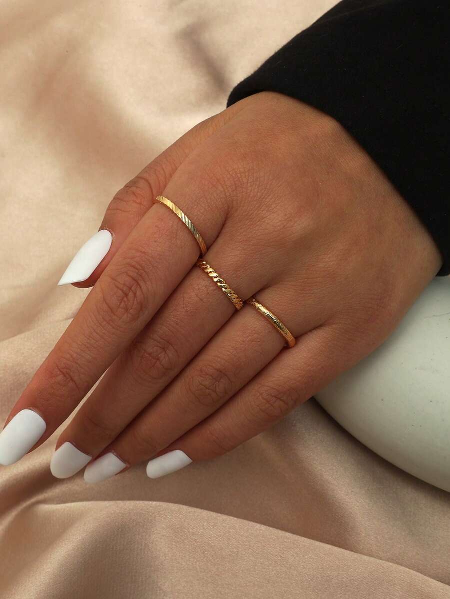 3入組女式開口銅鍍戒指,內徑1.7cm,可調節大小