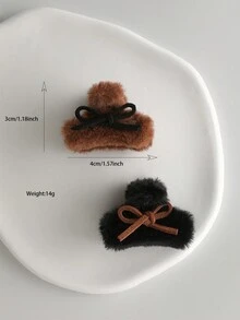 2pcs/set Faux Rabbit Fur Autumn Winter Warm Hair Claws With Bow Decoration - Warm winter colors - View 4