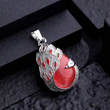 1pc Creative Alloy Energy Stone & Floral Pattern Pendant Necklace Accessory, Western Style - White crystal - View 4