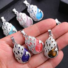 1pc Creative Alloy Energy Stone & Floral Pattern Pendant Necklace Accessory, Western Style - White crystal - View 3