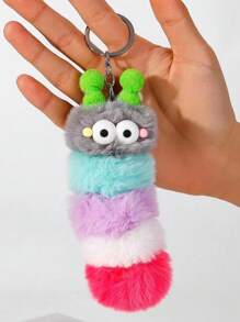 1pc Ladies' Casual Cute Caterpillar Fluffy Pom Pom Plush Toy Pendant For Bags, Phones, Cars, Keychains - Multicolor - View 3