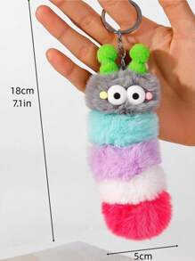 1pc Ladies' Casual Cute Caterpillar Fluffy Pom Pom Plush Toy Pendant For Bags, Phones, Cars, Keychains - Multicolor - View 2