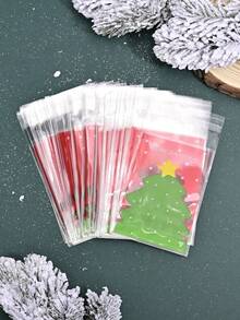 100入組聖誕卡通印刷自粘袋,有樹、字母印刷,適用於珠寶、耳環、項鍊、小物品儲存、生日、節日、婚禮、家用、食品包裝 - 彩色 - 查看 7